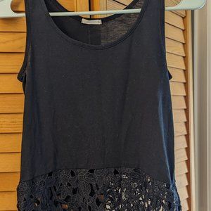 Black Sleeveless Tank Top Floral Lace Bottom Split Sides